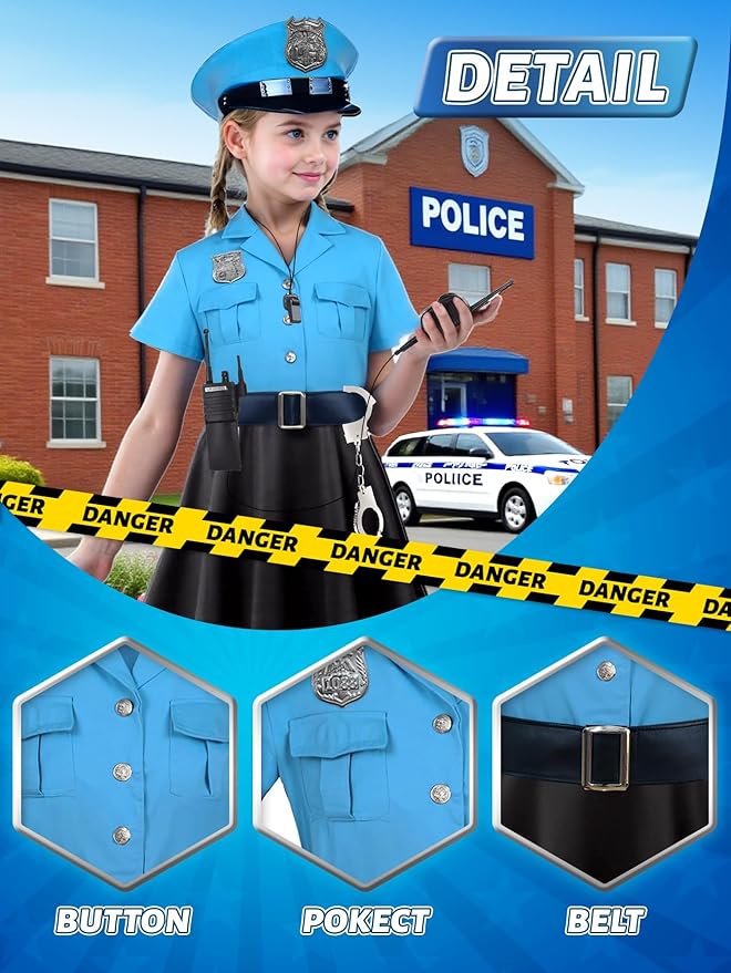 Police Costume for Girls,Police Officer Costume for kids Halloween Costumes for Girl,Cop Outfit Uniform for Girls