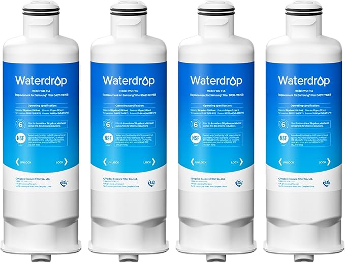Waterdrop DA97-17376B Replacement for Samsung® HAF-QIN/EXP, DA97-08006C, RF28R7201SR, RF28R7351SG, WD-F45, Refrigerator Water Filter, 4 Filters