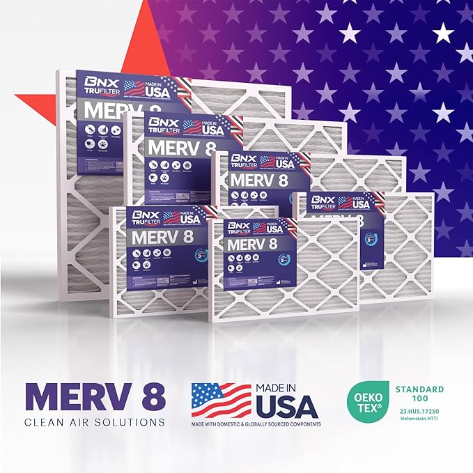 BNX TruFilter 20x22x1 Air Filter MERV 8 (4-Pack) - MADE IN USA – Dust & Pet Defense Electrostatic Pleated Air Conditioner HVAC AC Furnace Filters for Dust, Pet, Mold, Pollen MPR 600 – 700 & FPR 5