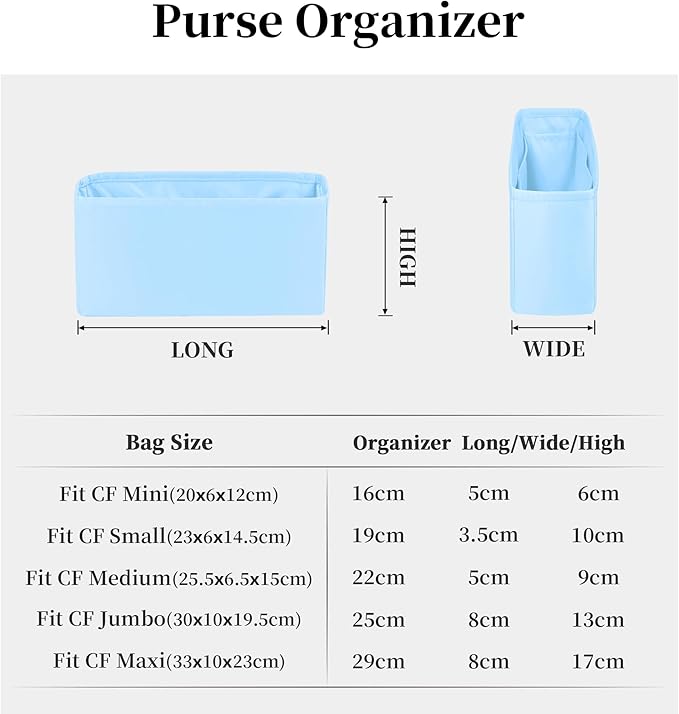 Classic Flap Bag Organizer Insert, Purse Organizer for Handbag Compatible with Chanel Classic Flap Jumbo, Multiple Pockets Bag Organizer (Celeste, CF Jumbo)