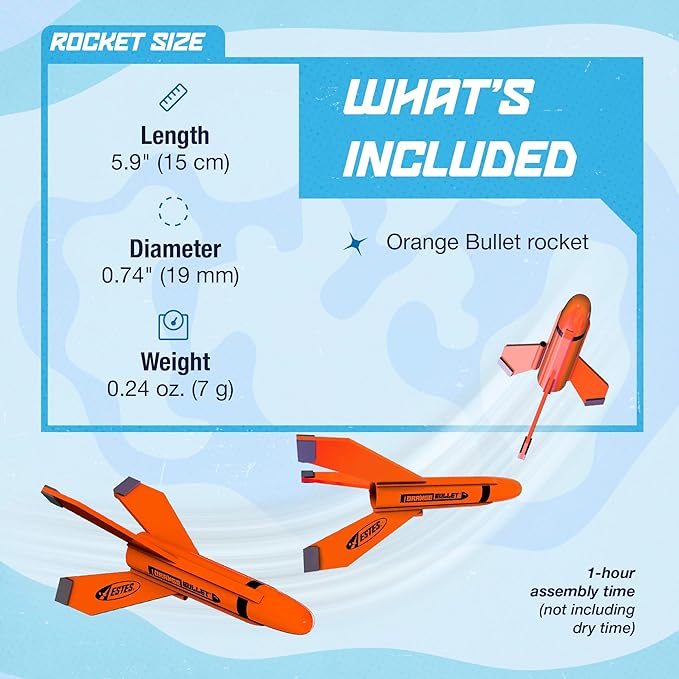 Estes 7295 Orange Bullet Rocket-Building Kit, Intermediate Flying-Rocket-Model Kit for Ages 10+