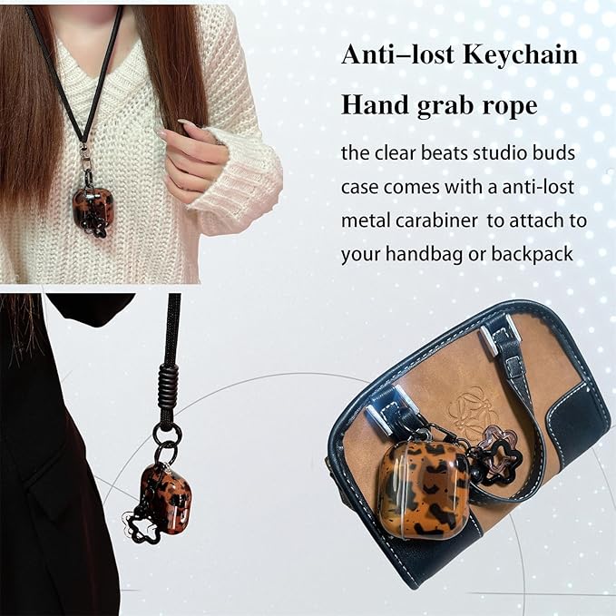 for AirPods 4 Case - Black Brown Leopard Print Design, Soft TPU Protective Cover with Detachable Neck Strap & Hand Strap, Shockproof Travel Accessories for Women Men (Stylish, Cute, Unisex)