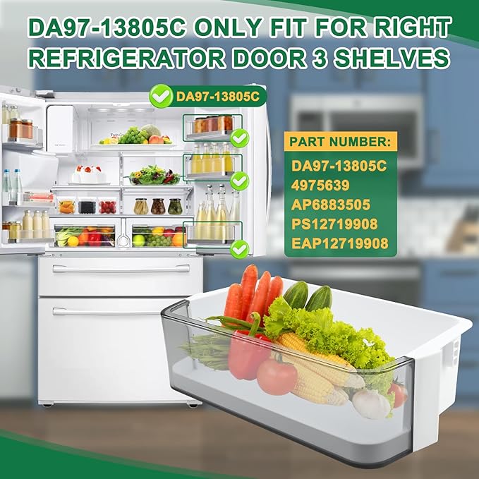 DA97-13805C Door Shelf Bin Compatible with samsung RF28R7201SR, RF28R7201DT, RF28R7201SG, etc, Part Number: 4975639, AP6883505, PS12719908, EAP12719908