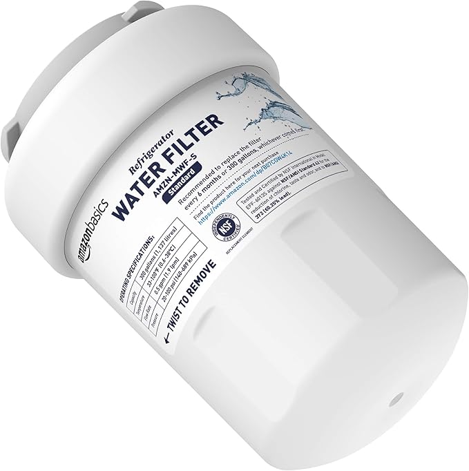 Amazon Basics Replacement Water Filter Cartridge Compatible with GE MWF Refrigerator, NSF Certified, 3-Pack