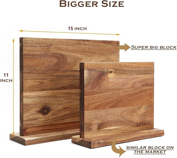 Resafy Large Magnetic Knife Holder,Acacia Wooden Magnetic Knife Block 16 X 12 Inches,Rack Magnetic Universal Stands with Strong Enhanced Magnets Strip Kitchen Storage Cutlery Organizer Without Knifves