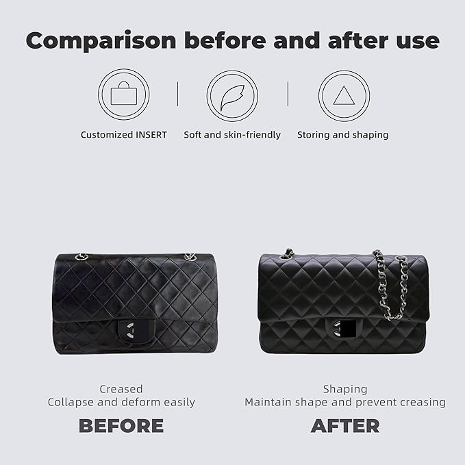Purse Handbag Silky Organizer Insert Keep Bag Shape Fits Chanel Classic Flap CF Mini Square 17/20/Small/Medium/Jumbo/Maxi Bags, Luxury Handbag Tote Lightweight Sturdy(CF Mini Square 17,Fuchsia)