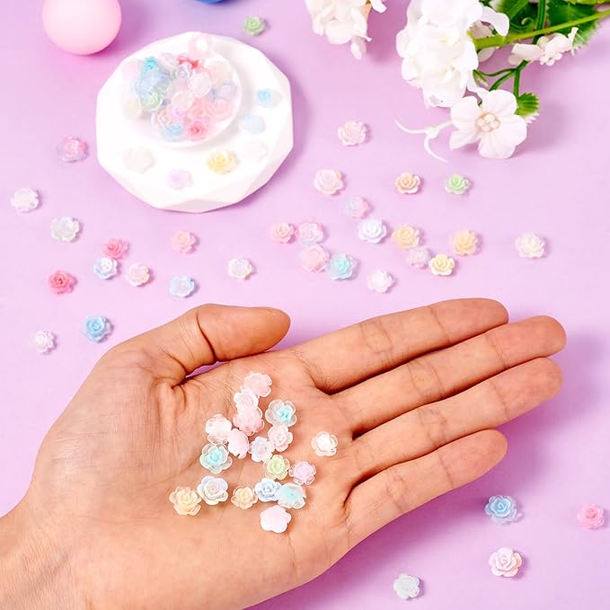 200 Pcs Mini Resin Flower Charms Luminous Rose Flower Flatback Cabochons Glow in The Dark Floral Rose Beads Nail Embellishments for DIY Craft Scrapbooking Hair Clip Decor
