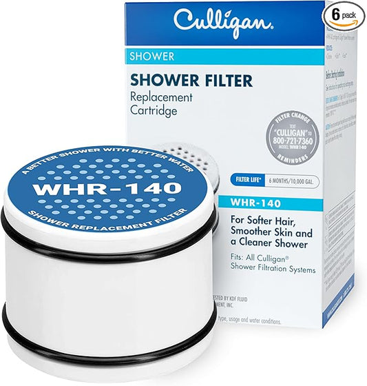 Culligan® Official Shower Filter Replacement WHR-140 Cartridge for Culligan Water Shower Filter Systems WHR-140,WSH-C125,ISH-100,HSH-C135,(Pack of 6)