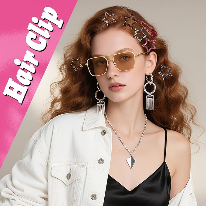 32Pcs Star Hair Clips Y2k Hair Clips Goth Leopard Metal Hair Clip for Thin Thick Curly Long Short Hair Bulk Cute Hair Barrettes Kawaii Snap Hair Pins Y2k Hair Accessories for Women Girls Styling Tools