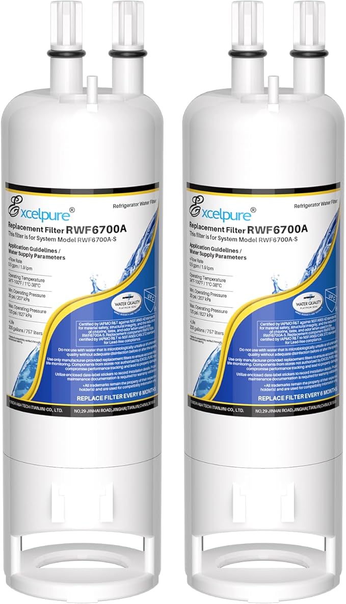 EXCELPURE WHR1RXD1 Refrigerator Water Filter Replacement for EDR1RXD1, Everydrop® Filter 1, W10295370A, KAD1RXD1, 46-9081, 46-9930, P4RFWB, P5WB2L, PS2378001, 2Pack