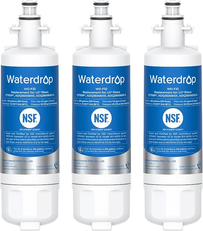 Waterdrop ADQ36006101 Replacement for LG® LT700P® Refrigerator Water Filter, Kenmore® 9690, 469690, ADQ36006102, LFXS30766S, RFC1200A, FML-3 and LT120F® Fresh Air Filter