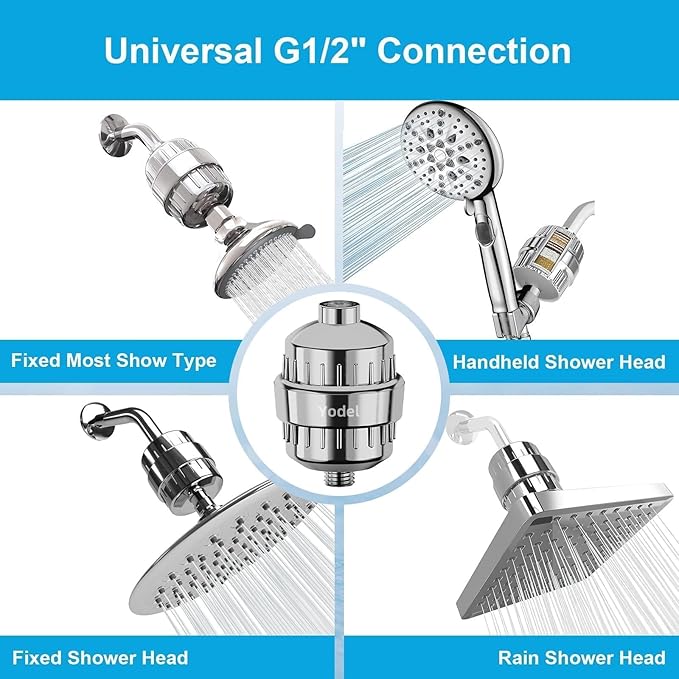 Yodel Shower Filter with 2 Cartridge Chrome - Hard Water Softener, 99% Removes Chlorine & Impurities, Improves Skin & Hair Condition, Universal Fit for Shower Heads