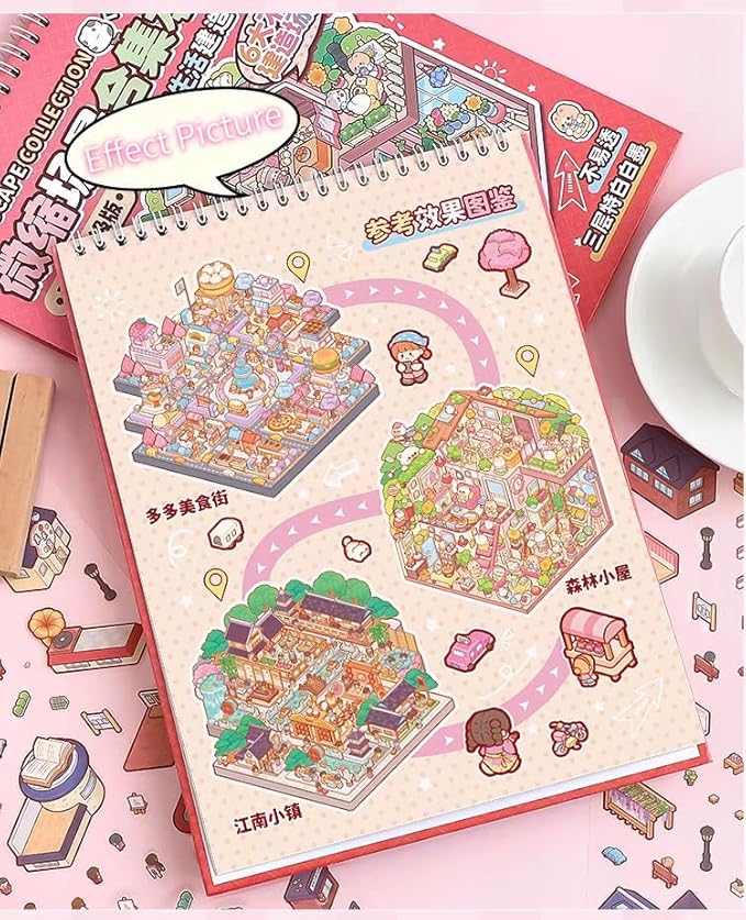 6 Sets Sticker Therapy DIY 3D Mini Scene Book: 1000+ Premium Removable Stickers for Anxiety Relief, Creative Scrapbooking Reusable Stress Relief Activities for Adults and Teens