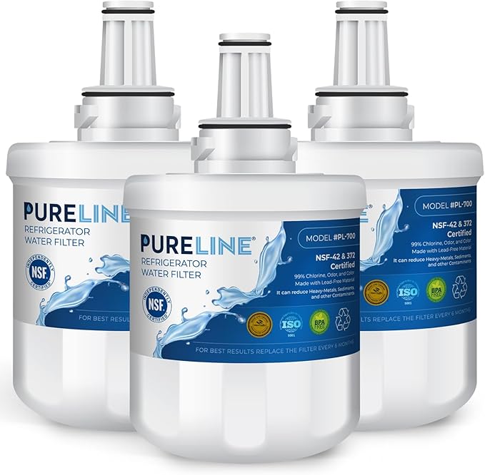 Pureline Replacement for DA29-00003G Water Filter Samsung, Aqua-Pure Plus, RSG257AARS, DA29-00003F, DA29-00003B, DA29-00003A, RF267AERS, RS22HDHPNSR Refrigerator Water Filter (3 Pack)
