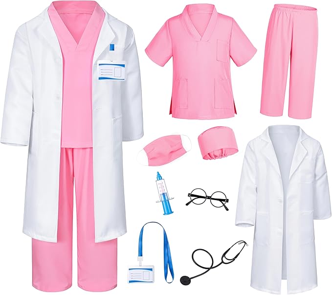 Doctor Costume for Kids Scrubs Pants with Accessories Set Children Party Cosplay 3-12 Years