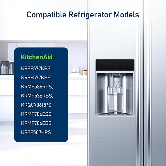 TEEHAY KAD2RXD1 Water Filter 2 Replacement, Compatible with KitchenAid KRFF577KPS, KRFF577KBS, KRMF536RPS, KRMF536RBS, KRQC736RPS, KRMF706ESS, KRMF706EBS, KRFF507HPS, 3 Pack