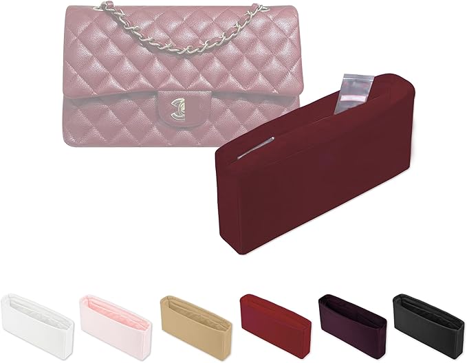 Classic Flap Bag Organizer Insert, Purse Organizer Insert Compatible with Chanel Classic Flap Small, Lightweight Purse Divider with Pockets (Rouge Grenat, CF Small)