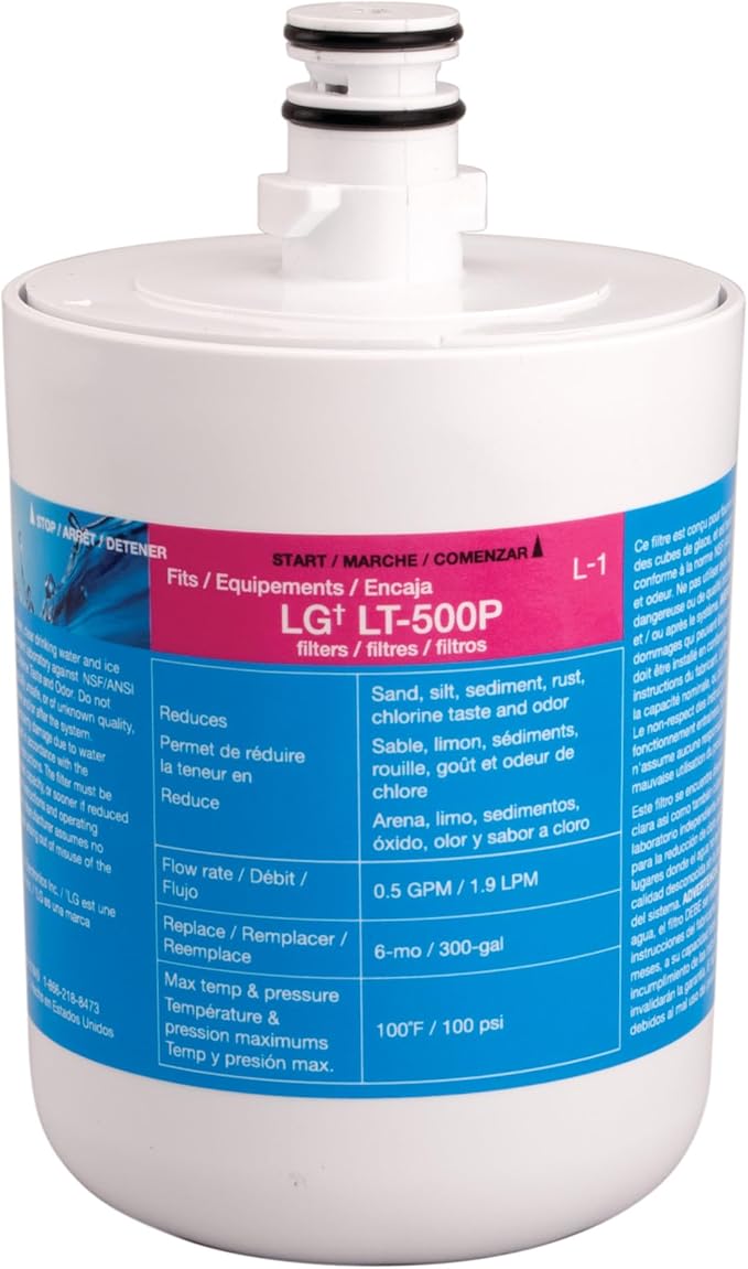 Watts L-1 LG Refrigerator Water Filter Replacement Cartridge, Compatible with ADQ36006101, 6-Month/300 Gallon Life, Reduces Lead, Chlorine & Odor, NSF Certified