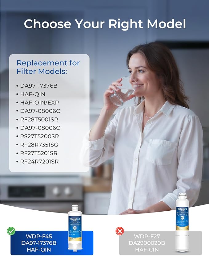 Waterdrop Plus DA97-17376B Water Filter, Replacement for Samsung® HAF-QIN/EXP, DA97-08006C, NSF/ANSI 401&53&42&372 Certified Refrigerator Water Filter, 3 Filters (Package may vary)