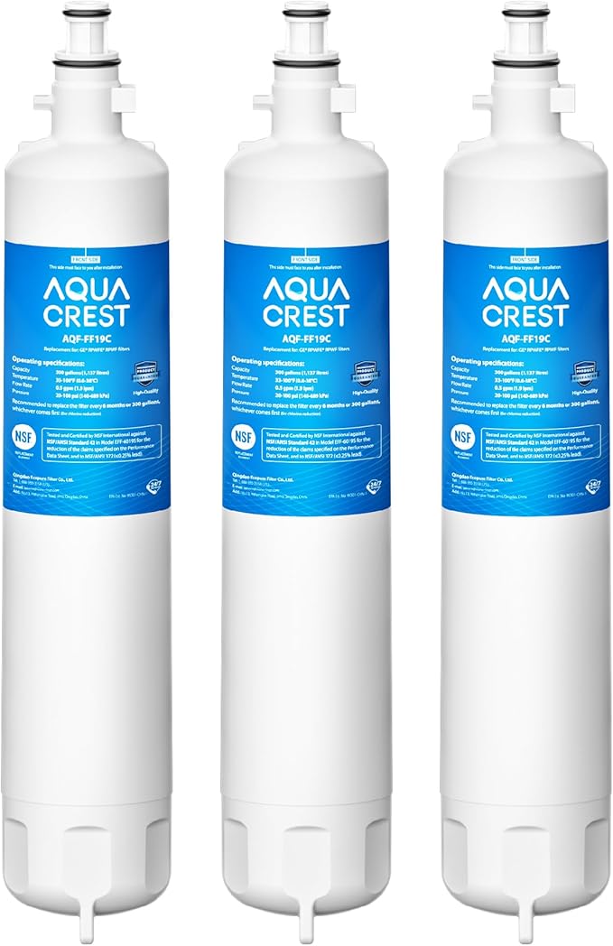 AQUA CREST AQF-FF19C Replacement for GE® RPWFE®, RPWF (with CHIP) Refrigerator Water Filter, Compatible with GYE22HMKES, GYS22GMNES, GYE22HBLTS, DFE28JSKSS, GFE28HMHES, GNE29GYNFS, 3 Filters