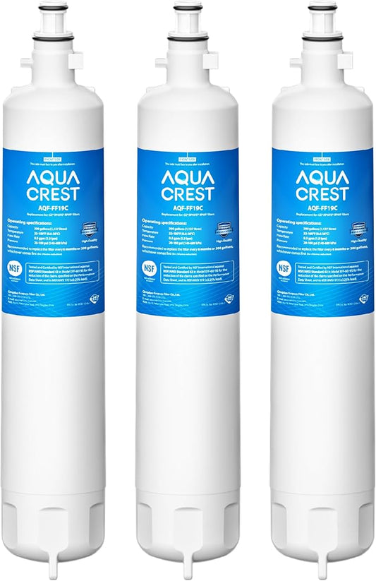 AQUA CREST AQF-FF19C Replacement for GE® RPWFE®, RPWF (with CHIP) Refrigerator Water Filter, Compatible with GYE22HMKES, GYS22GMNES, GYE22HBLTS, DFE28JSKSS, GFE28HMHES, GNE29GYNFS, 3 Filters