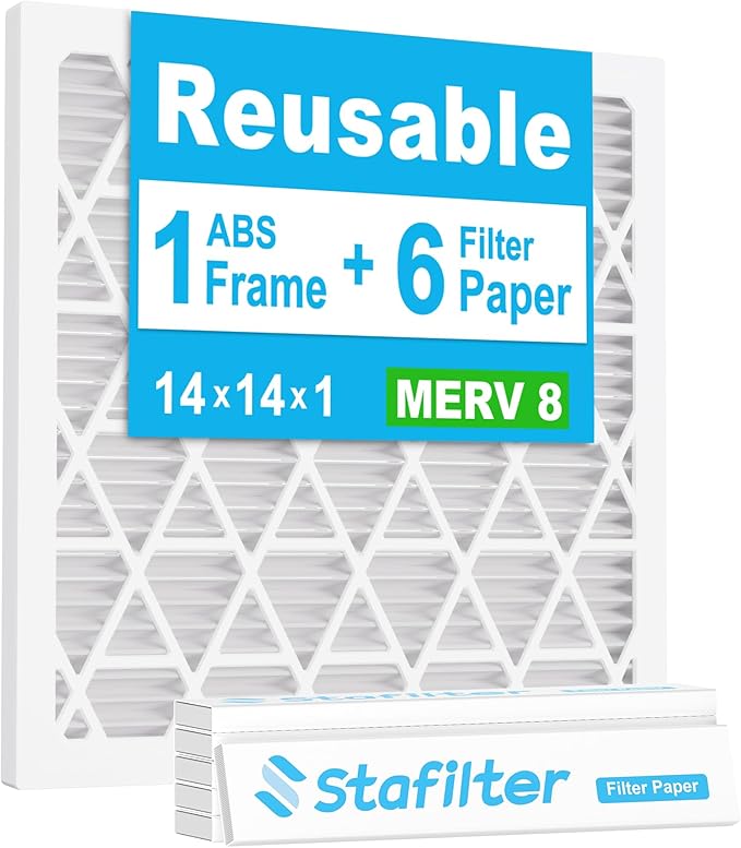 Reusable 14x14x1 Air Filter (MERV 8), 1 Foldable Frame + 6 Refills (Not Individual Filters), Greener HVAC AC Furnace Air Filters MPR 700&FPR 5(Actual Size:13.75"x13.75"x0.75")