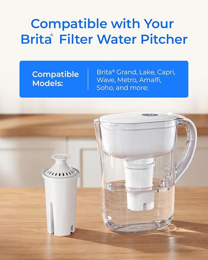 Waterdrop Replacement for Brita® Filters, Pitchers, Dispensers, NSF Certified Pitcher Water Filter, Brita® Classic OB03, Mavea® 107007, 35557, and More, 6 Month Supply, Pack of 3