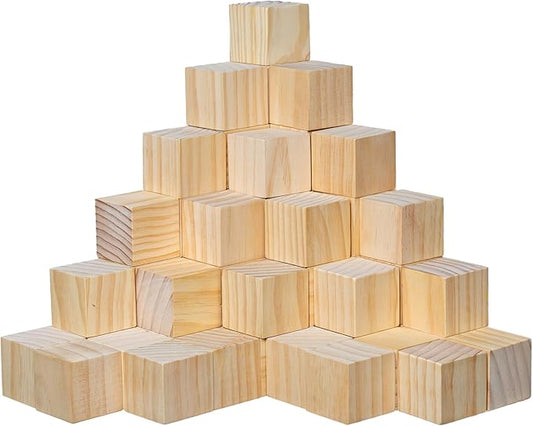60 Pack Unfinished Wood Blocks 2 Inch - Solid Pine Wooden Cubes for Crafts, Sanded Smooth Natural Wood Squares for Painting, DIY Projects, Puzzle Making & Home Decor