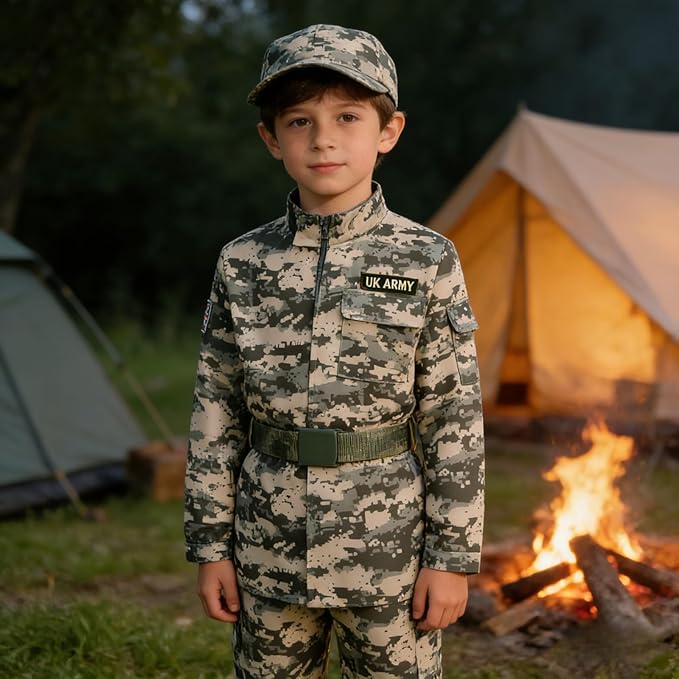 GRAJTCIN Kids Army Costume Long sleeve Halloween Party Military Soldier Dress Up Boys Costume for 4-14Y 11 PCS