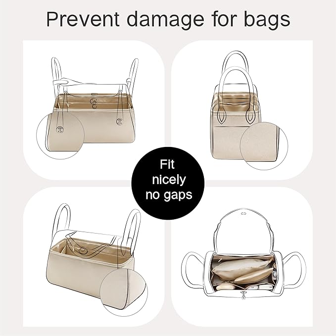 Silky Bag Insert Fit for Hermes Lindy 19/26, Silky Purse Organizer, Lightweight and Silk Touch (Fits Lindy 26, Champagne/Etoupe Grey)