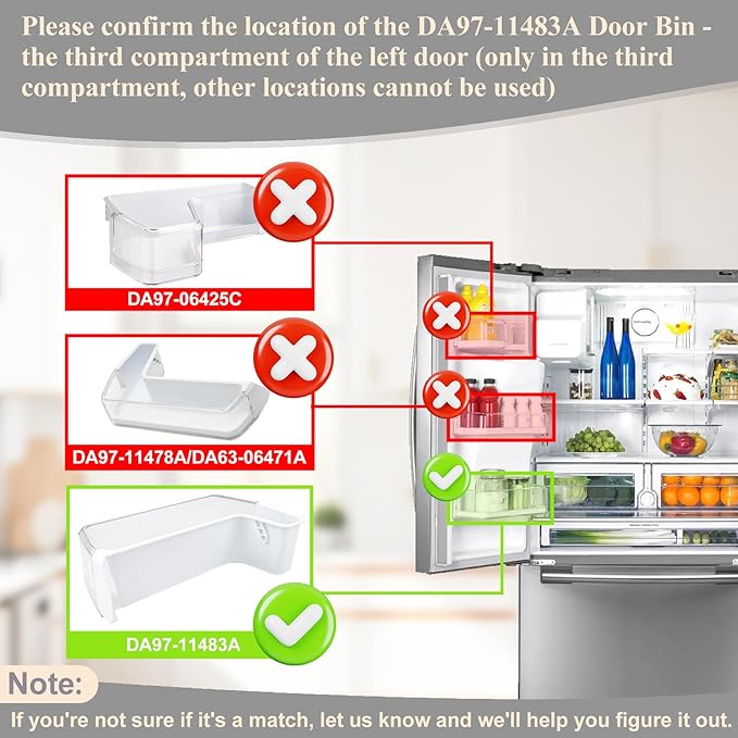 Upgraded DA97-11483A Refrigerator Door Bin Compatible with Samsung Refrigerator Left Lower Door Shelf RFG297HDRS, RFG298HDRS, RFG297HDBP, RFG297HDWP, RFG29PHDRS etc, Replace PS4176339 Door Shelf Bin