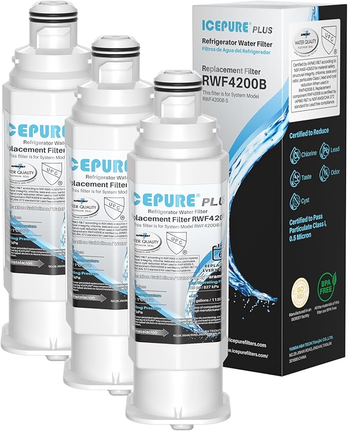 ICEPURE PLUS DA97-17376B NSF/ANSI 53 & 42 Certified Refrigerator Water Filter, Remove Lead, Replacement for Samsung HAF-QIN/EXP, DA97-08006C, RS22T5201SR, RF28R7201SR, RF28R7351SG RF32CG5400SR, 3PACK