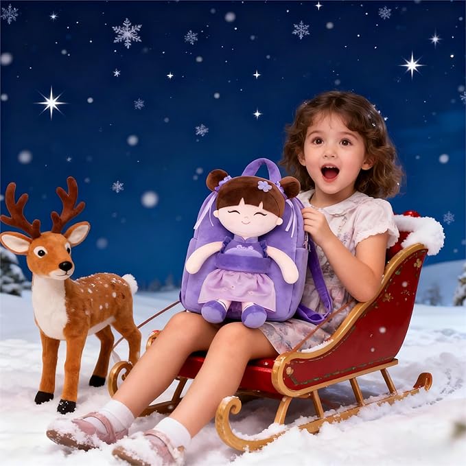 Gloveleya Back to School Gifts for Girls Kids Backpack Toddler Backpack Soft Plush Asian Girl Doll Backpacks Purple 9"