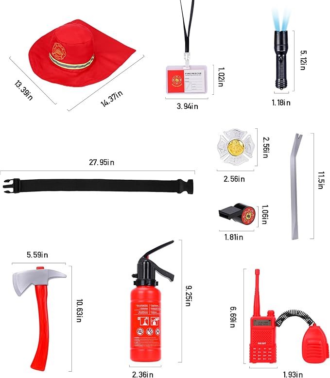 LOYO Firefighter Costume for Kids - Fireman Halloween Costumes for Toddler Boy, Dress Up Clothes for Kids 3-12 Pretend Play