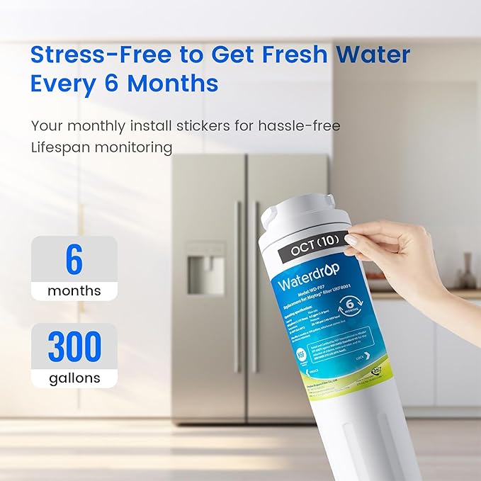 Waterdrop EDR4RXD1 Replacement for EveryDrop® Filter 4, Whirlpool® UKF8001, 4396395, Maytag® UKF8001AXX-200, UKF8001AXX-750, WD-F07, Refrigerator Water Filter, 4 Filters
