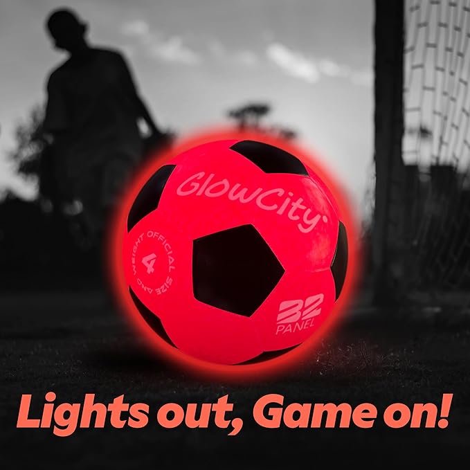 GlowCity Glow in The Dark Soccer Ball - Sizes 3, 4, 5 for Kids, Teens & Adults - Light Up Soccer Ball with 2 LED Lights - Sports Birthday Gifts Ideas for Boys & Teenagers Ages 6 7 8 9 10 11 12 13 14