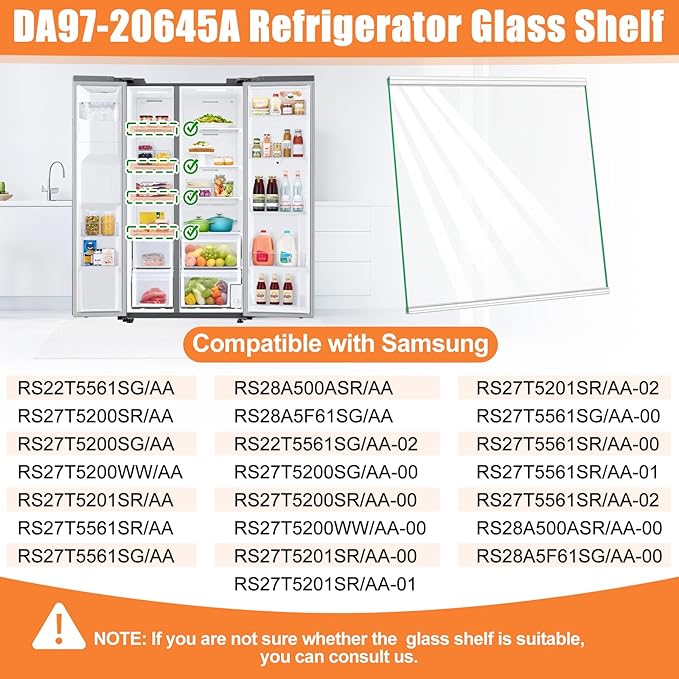 Upgraded DA97-20645A Freezer Glass Shelf Compatible with Samsung Fridge Shelf Replacement RS27T5200SR Refrigerator Glass Shelf For Samsung Refrigerator Parts Replacement Freezer Shelves Tempered Glass