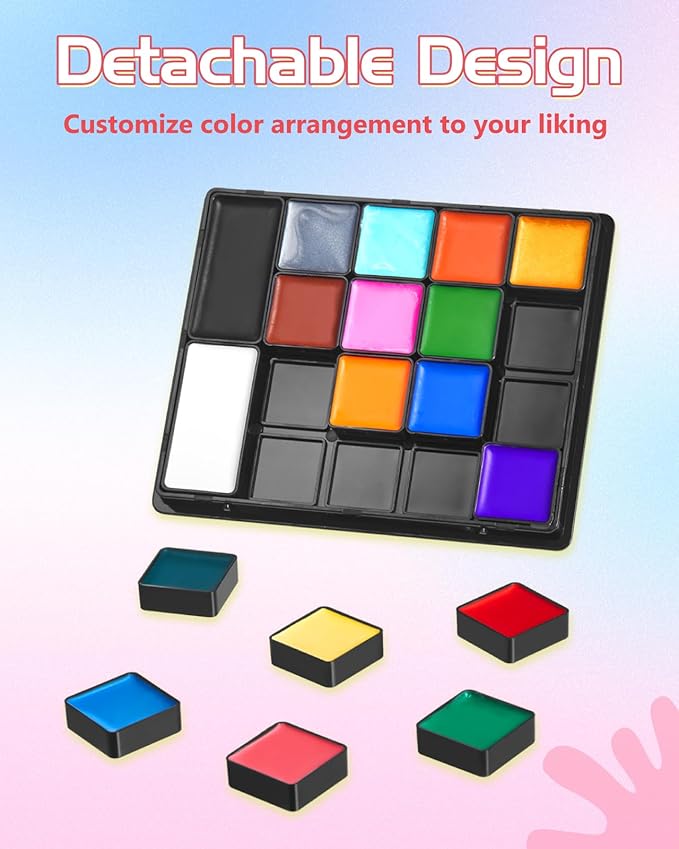 Lictin Water Based Face Paint - 18 Colors Face Painting Kit with Stencils and Brushes, Halloween Makeup Kit for Adults and Kids, Professional Non Toxic Washable