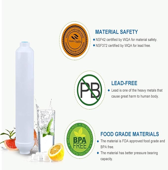 CFS 10" Post Carbon Filter 1/4" Female (FPT) T33 Inline Coconut Grade Activated Carbon Pre/Post Membrane Filter for Taste and Odor Reduction
