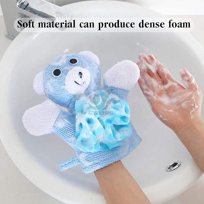 Azure Zone, 4 Pack Cartoon Hand Puppet Bath Wash Mitt Towel with Animal Designs for and Shower