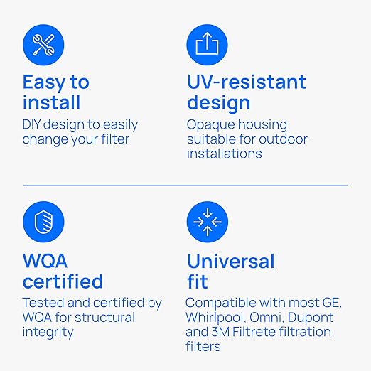Culligan HF-150A Whole House Water Filter Housing - 3/4" Inlet/Outlet, Standard Duty, Sediment Water Filtration System, UV-Resistant Opaque Design, Pressure Relief Valve, NSF Certified