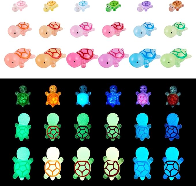 96Pcs Luminous mini Resin Animals Bulk Glow in The Dark Sea Turtles Small Plastic Miniature Ocean Animal Figures for Dollhouse, Fairy Garden Aquarium DIY Craft Decor