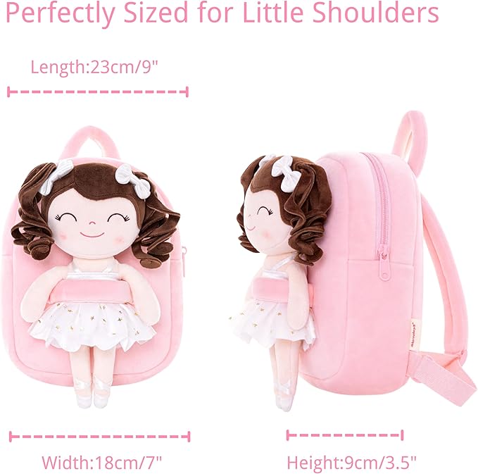 Gloveleya Toddler Backpack Baby Ballerina Girl Gifts Plush Curly Hair Ballet Backpack - White 9 inches