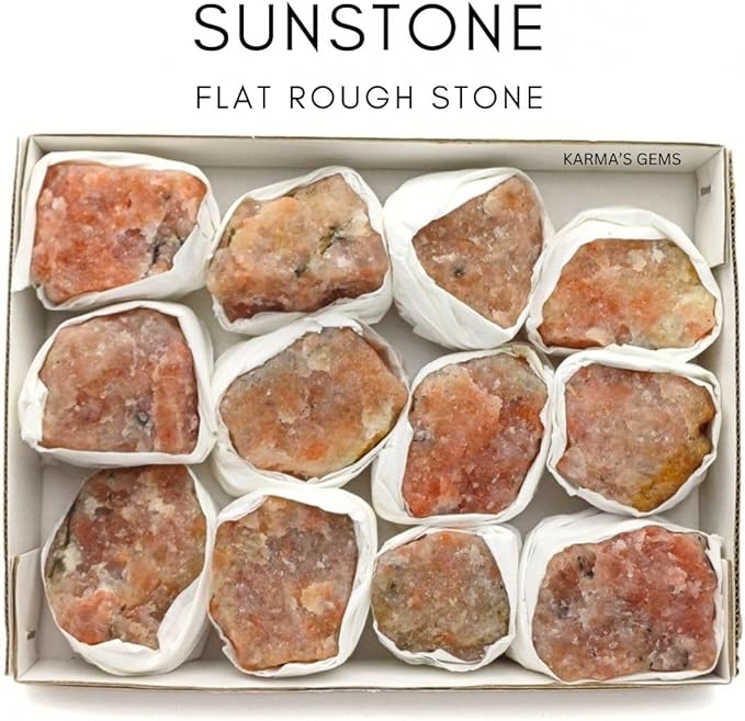 Sunstone, Crystal Flats, Mineral Flats, Natural Raw Crystals for Tumbling, Cabbing, Rock Tumbler For Kids, Treasure Box, Party Favors, Crystal Growing Kit, Gifts For Him, Minecraft, Karma's Gems