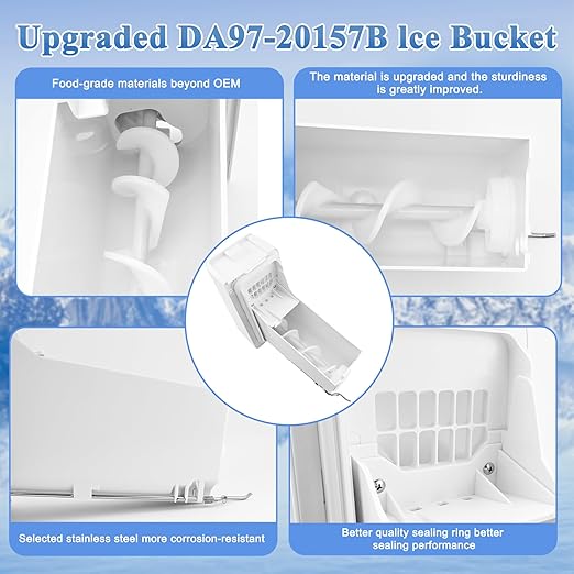 DA97-20157B, DA97-20157A Refrigerator Ice Bucket Compatible with Samsung RF22R7351SG, RF24R7201SR, RF27CG5400SR, etc Series Refrigerators Ice Container, Part Number: 4993476, PS12720126, etc