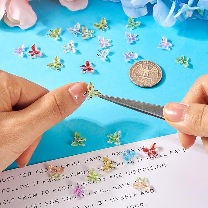 60Pcs 10 Colors Glitter Butterfly Resin Nail Charms, Bow Shape, Nail Art Rhinestones, Craft Bead, DIY Gift