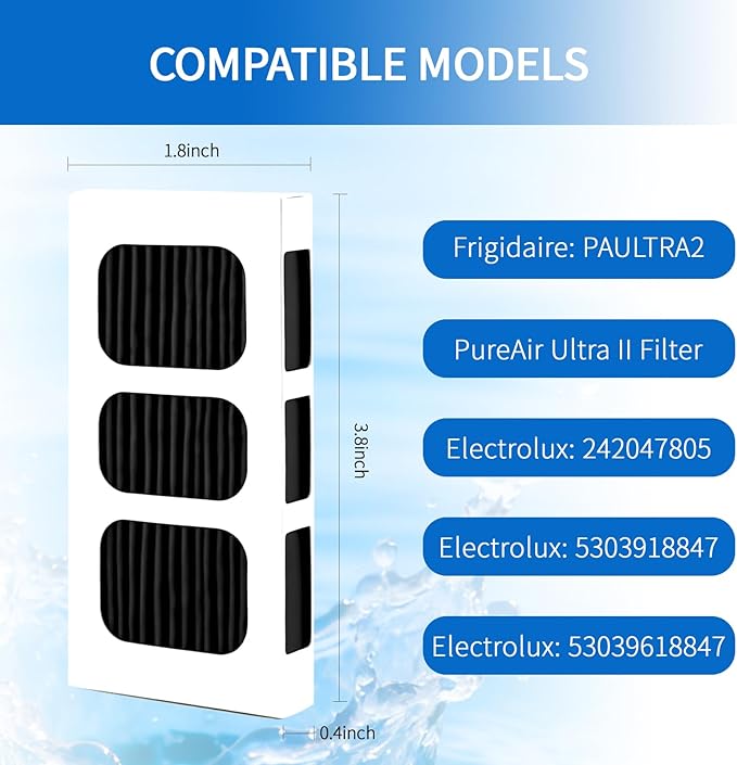 6 Pack Refrigerator Air Filter Replacement for Paultra2, Compatible with Frigidaire Pureair Ultra 2, Pure Air Ultra 2, Pureair Ultra II, Electrolux 242047805, 5303918847, 53039618847，EAP12364179