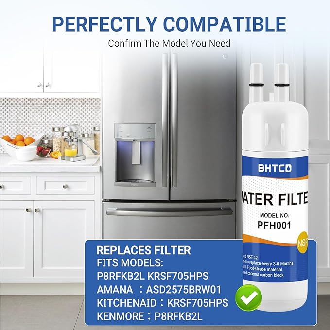 P8RFKB2L Water Filter for Kenmore Refrigerator Kitchen-Aid KRSF705HPS Ama-na ASD2575BRW01 Replacement.(2 Pcs)