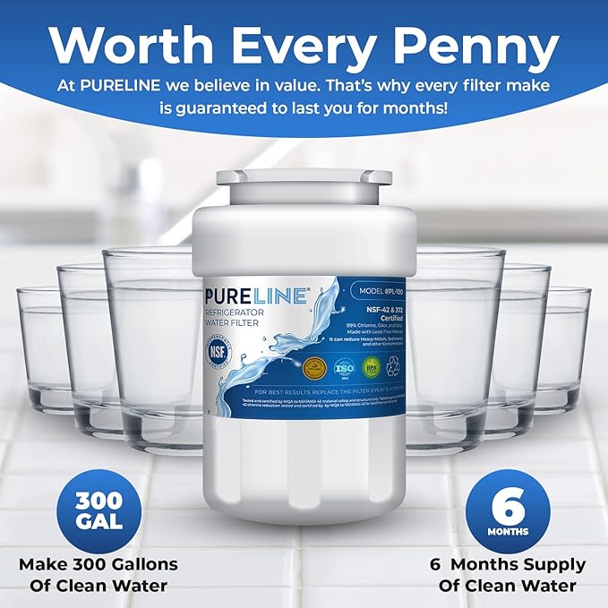 Pureline Replacement for MWF® Water Filter, Smartwater MWFP, Kenmore® 46-9991, Models MWFP, MWFINT, GWF, GWFA, Refrigerator Water Filter. NSF Certificate