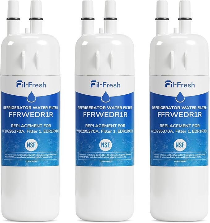 Fil-Fresh EDR1RXD1 Refrigerator Water Filter Replacement for EveryDrop® Filter 1, Whirlpool® W10295370A, WHR1RXD1, KAD1RXD1, P4RFWB, P8RFWB2L, Kenmore® 46-9081, 46-9930, Fridge Water Filter, 3 Packs